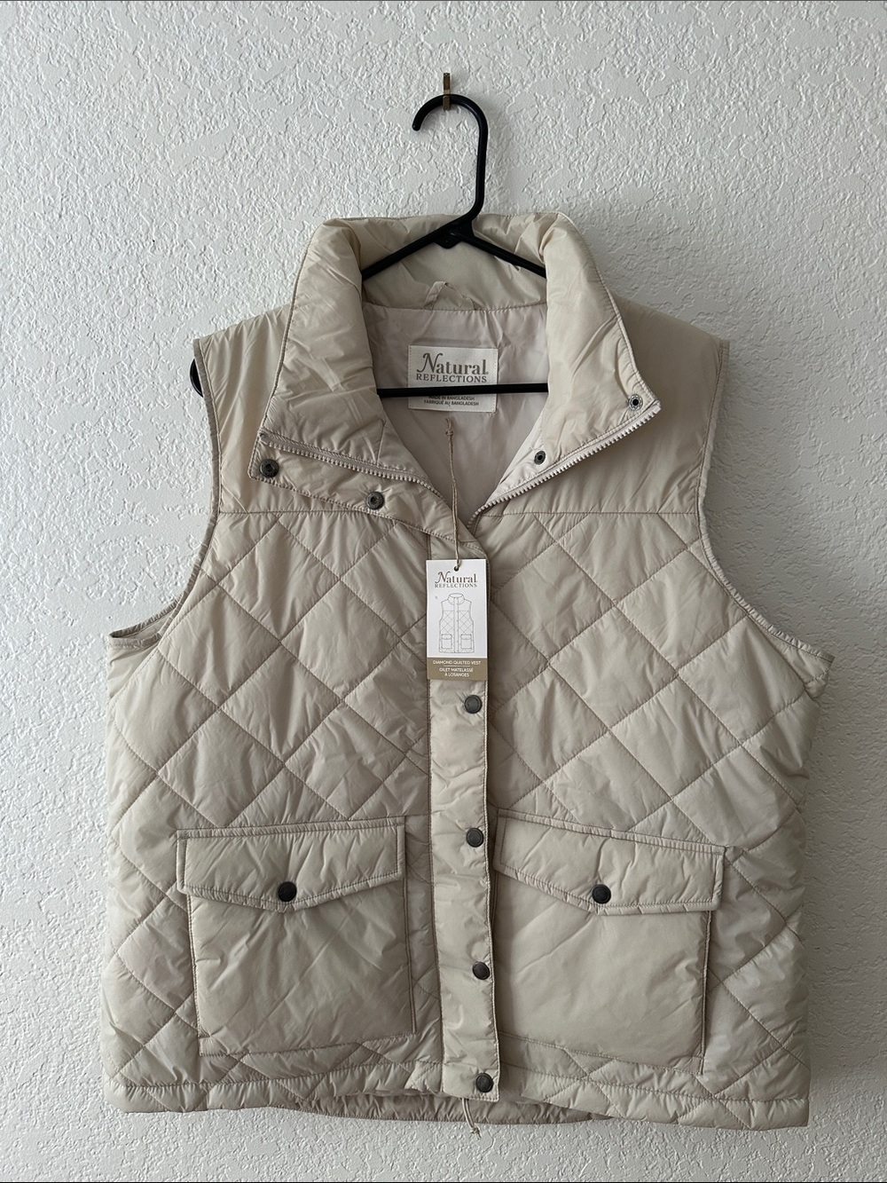 Natural Reflections Quilted Light Beige Puffer Vest - Picture 2 of 2